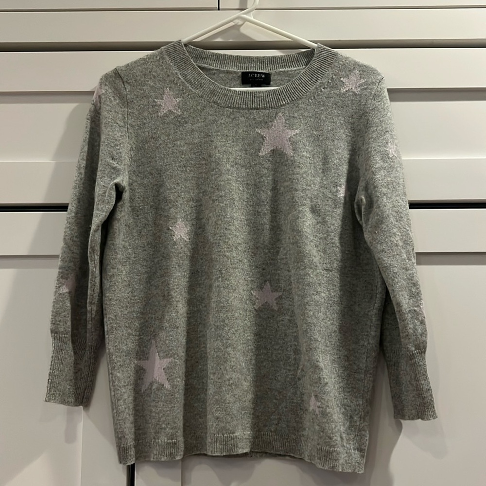 J. Crew cashmere sweater. Light grey with light pink stars. Size small